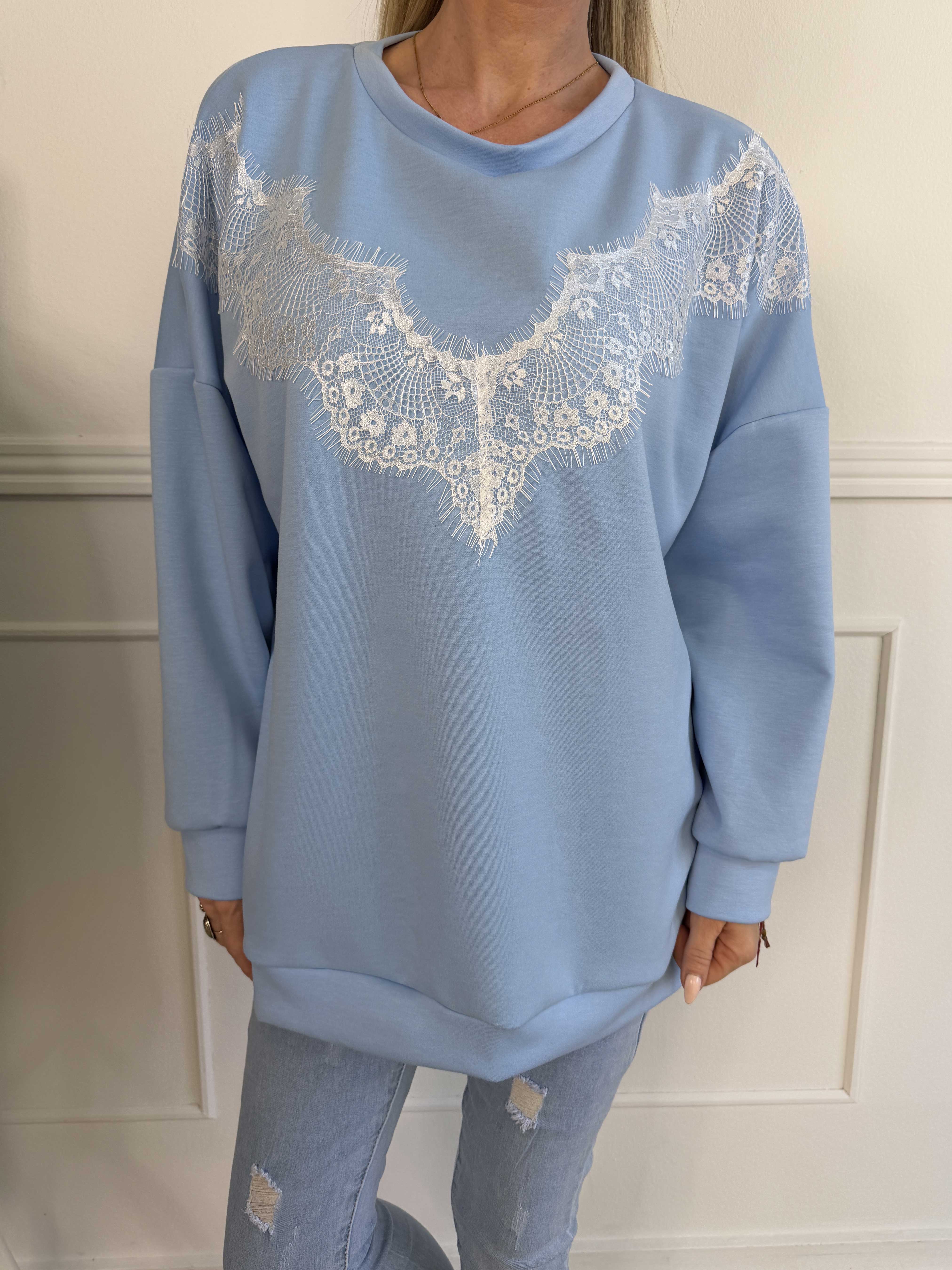 Abbelone - Joggingbluse i viskose med blonde henover brystet